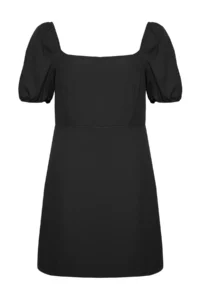 Trendyol Curve Black Square Neck Lining OF shorts Balloon Sleeve Weaving Plus Size Dress - Image 6