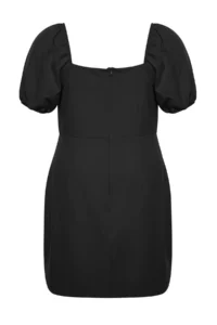 Trendyol Curve Black Square Neck Lining OF shorts Balloon Sleeve Weaving Plus Size Dress - Image 7