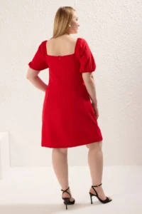 Trendyol Curve Rejection Square Neck Lining OF shorts Balloon Sleeve Weaving Plus Size Dress - Image 5