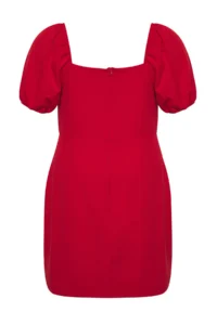 Trendyol Curve Rejection Square Neck Lining OF shorts Balloon Sleeve Weaving Plus Size Dress - Image 8