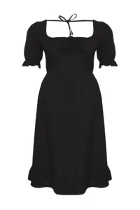 Trendyol Curve Black Square Neck Back Binding Detailed Weaving Plus Size Dress - Image 6