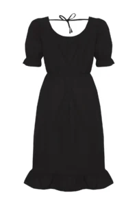Trendyol Curve Black Square Neck Back Binding Detailed Weaving Plus Size Dress - Image 9
