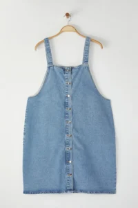 Trendyol Curve Mavi Front buttoned Sleeveless 100% Cotton Non-Stretch denim Plus Size Dress - Image 6