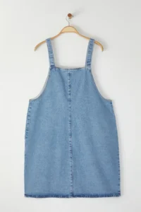 Trendyol Curve Mavi Front buttoned Sleeveless 100% Cotton Non-Stretch denim Plus Size Dress - Image 8