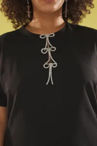 Trendyol Curve Black Stone Fiyonk with accessories Short Sleeve Mini Weaving Plus Size Dress - Image 4