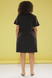Trendyol Curve Black Stone Fiyonk with accessories Short Sleeve Mini Weaving Plus Size Dress - Image 5