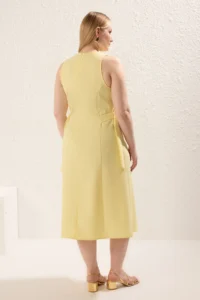 Trendyol Curve Light Yellow Belde Adjustable with accessories Midi Size Weaving Plus Size Dress - Image 5