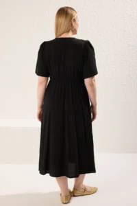 Trendyol Curve Black Short Sleeve Lace Collared Buttoned Midi Weaving Plus Size Dress - Image 5