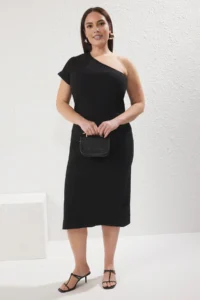 Trendyol Curve Black Camisole Knitting Plus Size Dress