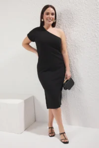 Trendyol Curve Black Camisole Knitting Plus Size Dress - Image 2