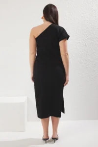 Trendyol Curve Black Camisole Knitting Plus Size Dress - Image 4