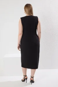 Trendyol Curve Black Double breasted Yaka slit Midi Weaving Plus Size Dress - Image 5