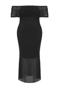 Trendyol Curve Black Carmen Collar Tulle Knitting Plus Size Dress - Image 5