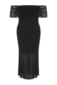 Trendyol Curve Black Carmen Collar Tulle Knitting Plus Size Dress - Image 6