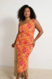 Trendyol Curve Orange Single Arm Body-Fitting Accessory Detailed Tulle Flexible Short Knitting Pen Dress - Image 2