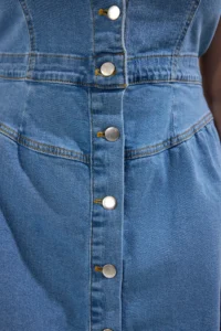 Trendyol Curve Light Blue Jacket Yaka A-line comfort/Middle Flexible denim Plus Size Dress - Image 3