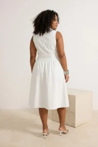 Trendyol Curve Ecru Jacket Yaka A-line comfort/Middle Flexible denim Plus Size Dress - Image 3