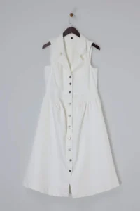 Trendyol Curve Ecru Jacket Yaka A-line comfort/Middle Flexible denim Plus Size Dress - Image 4