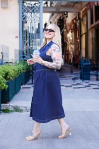 Trendyol Curve Dark Blue Jacket Yaka A-line comfort/Middle Flexible denim Plus Size Dress - Image 2