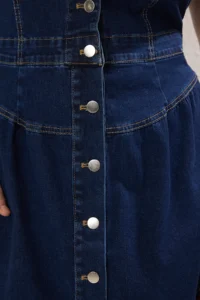 Trendyol Curve Dark Blue Jacket Yaka A-line comfort/Middle Flexible denim Plus Size Dress - Image 5