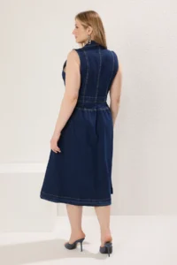 Trendyol Curve Dark Blue Jacket Yaka A-line comfort/Middle Flexible denim Plus Size Dress - Image 6
