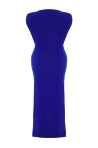 Trendyol Curve Saks Blue Ruffle Detailed Slit Fitted Knitting Plus Size Dress - Image 7