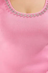 Trendyol Curve Pink U-Neck Stone Detailed Summer Knit Dress - Image 4