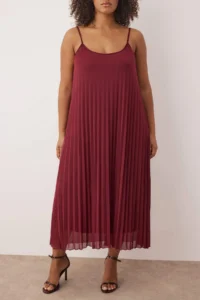 Trendyol Curve Burgundy Tulle Knitting Plus Size Dress - Image 3