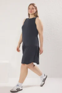 Trendyol Curve Anthracite Draped Comfortable Modal single jersey Knitting Plus Size Dress