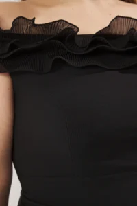 Trendyol Curve Black Madonna Collar Frilly slit Weaving Plus Size Dress - Image 3