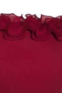 Trendyol Curve Burgundy Madonna Collar Frilly slit Weaving Plus Size Dress - Image 6