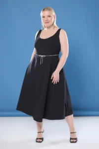 Trendyol Curve Black Sleeveless Midi A-line Stoned Bow Arched Weaving Plus Size Dress