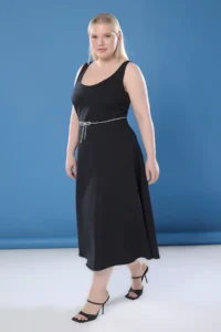 Trendyol Curve Black Sleeveless Midi A-line Stoned Bow Arched Weaving Plus Size Dress - Image 2