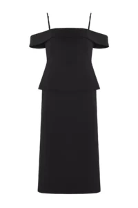 Trendyol Curve Black Square Neck Drop Sleeve Elegant/Evening Weaving Plus Size Dress - Image 5