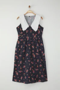 Trendyol Curve Multicolored Floral Poplin 100% Cotton Baby Collar Midi Weaving Plus Size Dress - Image 5