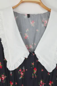 Trendyol Curve Multicolored Floral Poplin 100% Cotton Baby Collar Midi Weaving Plus Size Dress - Image 6