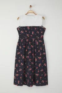 Trendyol Curve Multicolored Floral Poplin 100% Cotton Baby Collar Midi Weaving Plus Size Dress - Image 8