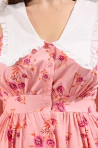 Trendyol Curve Pink  Floral Poplin 100% Cotton Baby Collar Midi Weaving Plus Size Dress - Image 3