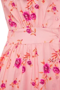Trendyol Curve Pink  Floral Poplin 100% Cotton Baby Collar Midi Weaving Plus Size Dress - Image 7