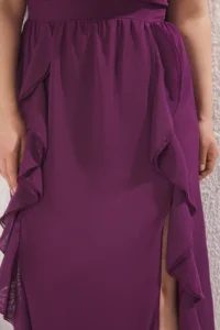 Trendyol Curve Purple Siphon Maxi Frilly Barbell Neck Weaving Plus Size Dress - Image 3