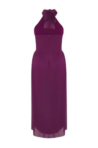 Trendyol Curve Purple Siphon Maxi Frilly Barbell Neck Weaving Plus Size Dress - Image 7