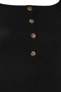 Trendyol Curve Black Button Detailed A-line Balloon Sleeve Knitting Plus Size Dress - Image 6