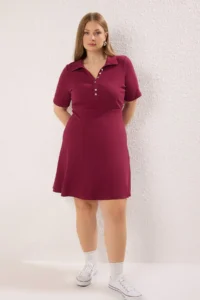 Trendyol Curve Plum Camisole Knitting Plus Size Dress