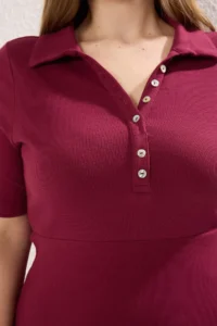 Trendyol Curve Plum Camisole Knitting Plus Size Dress - Image 3
