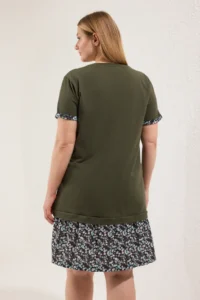 Trendyol Curve Khaki Sleeve and Skirt End flower patterned Knitting Plus Size Dress - Image 4