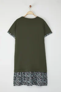 Trendyol Curve Khaki Sleeve and Skirt End flower patterned Knitting Plus Size Dress - Image 8