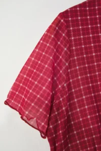 Trendyol Curve Burgundy Plaid/Checkered V-neck Mini Tulle Knitting Plus Size Dress - Image 7