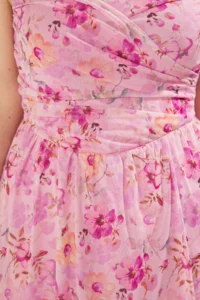 Trendyol Curve Pink Double breasted Yaka flower patterned Tulle skater Mini Knitting Plus Size Dress - Image 4
