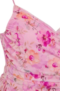 Trendyol Curve Pink Double breasted Yaka flower patterned Tulle skater Mini Knitting Plus Size Dress - Image 6