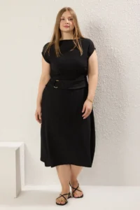 Trendyol Curve Black Accessory Detailed Maxi Size Knitting Plus Size Dress